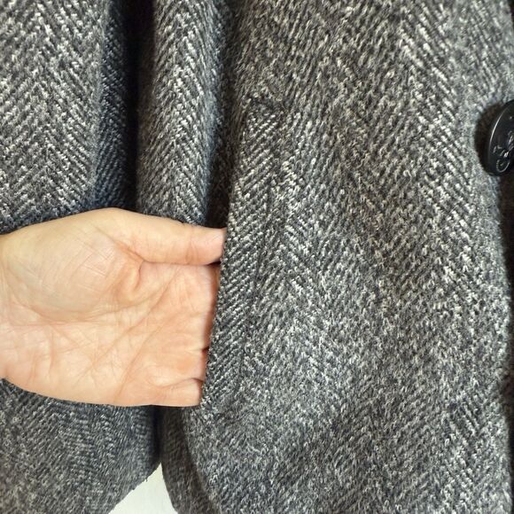 Lifted Research Group LRG Gray Herringbone Wool Blend Double Breasted Pea Coat L - Picture 15 of 16